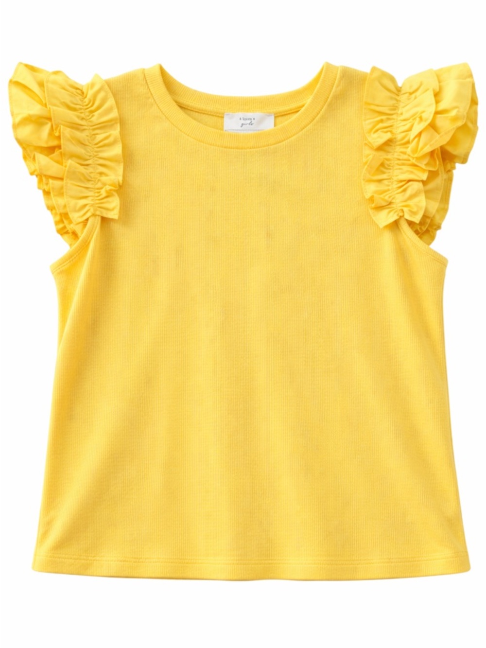 A Loves A Girls Yellow Ribbed Ruffle Flutter Sleeve Crew Neck Top L